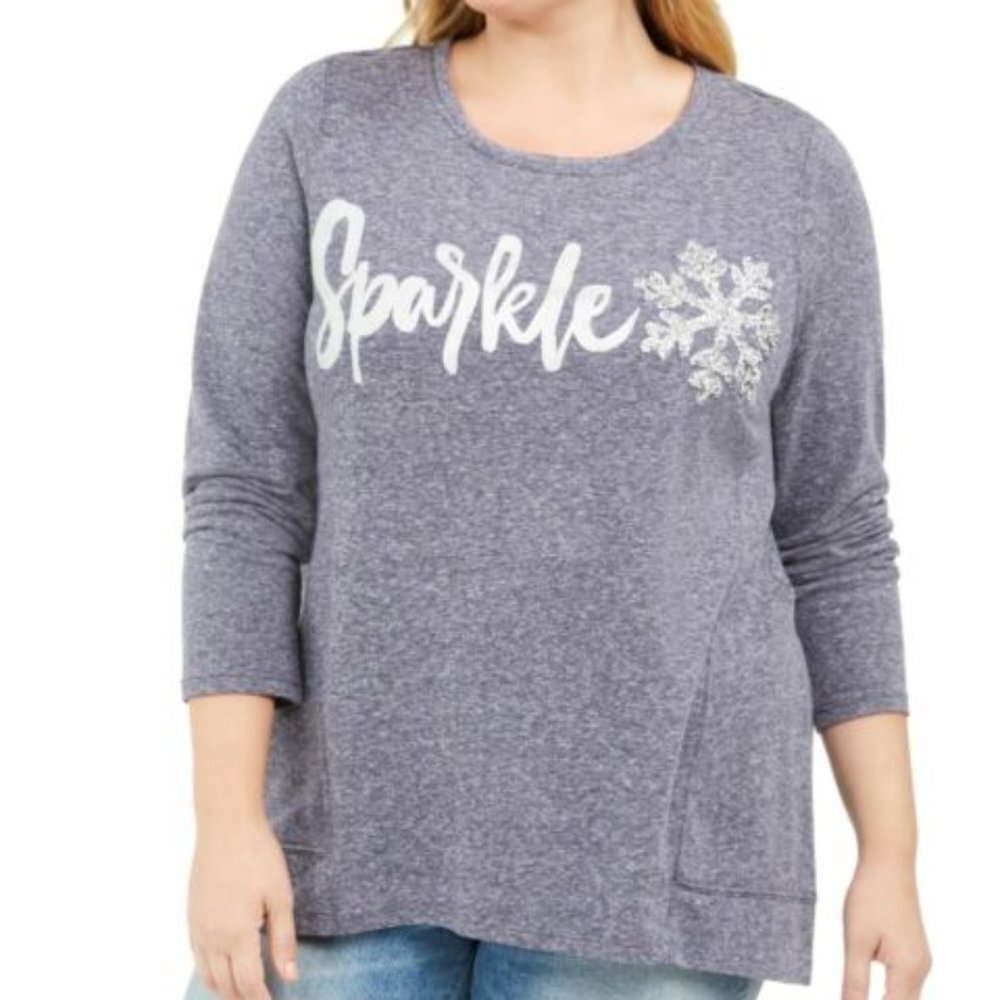 Style & Co. womens plus size 1X embellished metallic sweatshirt long sleeve cozy
